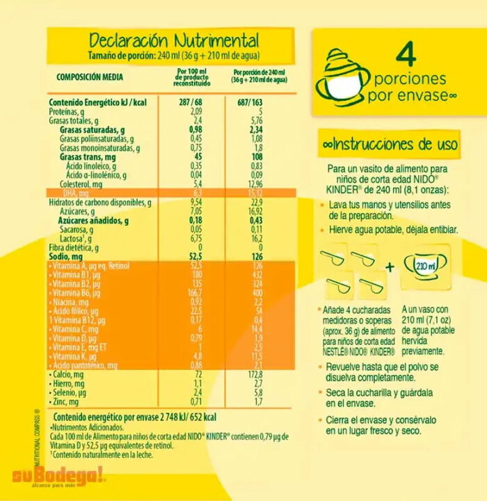 Leche Nido Kinder 144 g - Imagen 2