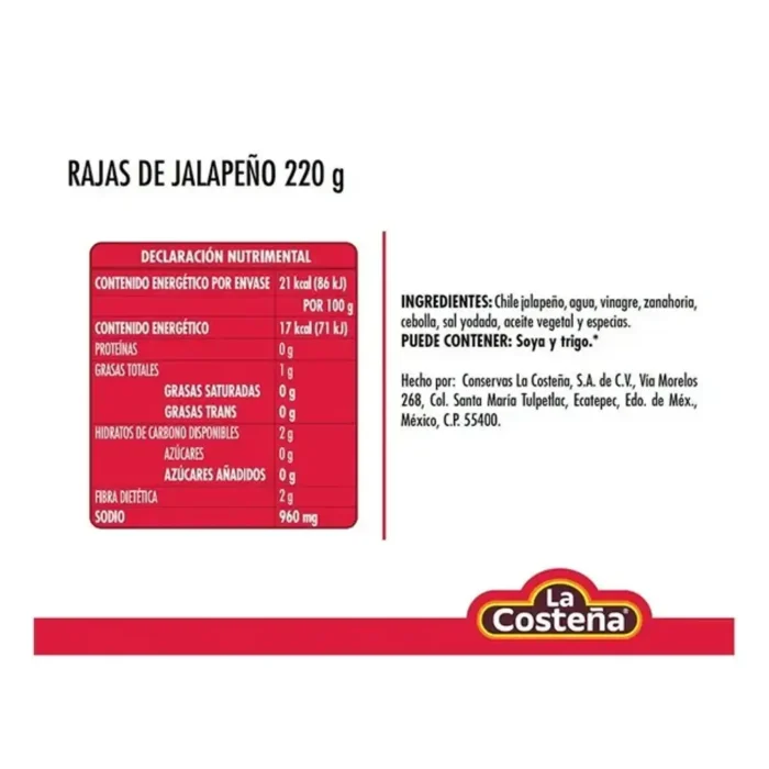 Rajas de jalapeño La Costeña 220gr - Imagen 2