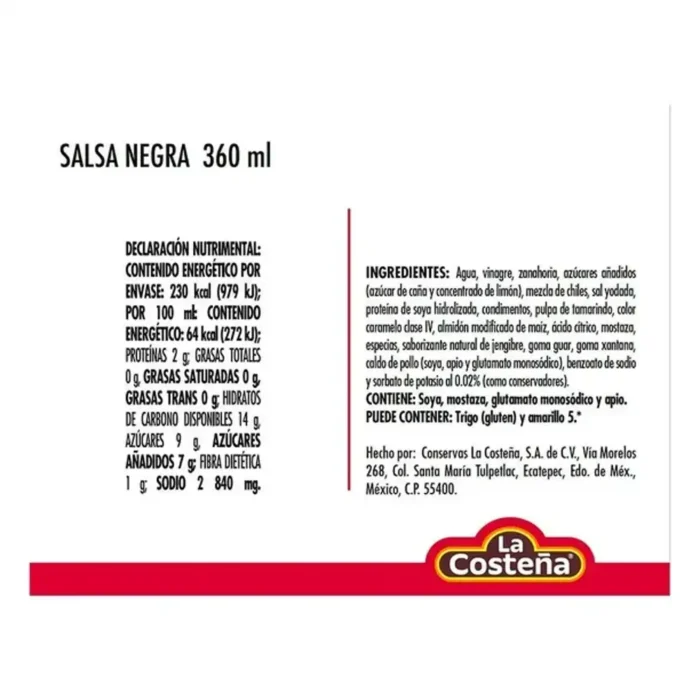 Salsa negra La Costeña 360ml - Imagen 2