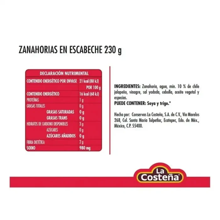 Zanahoria en escabeche La Costeña 230gr - Imagen 2