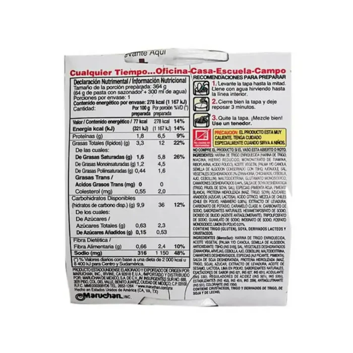 Maruchan sabor camarón y chile piquín 64g. - Imagen 2