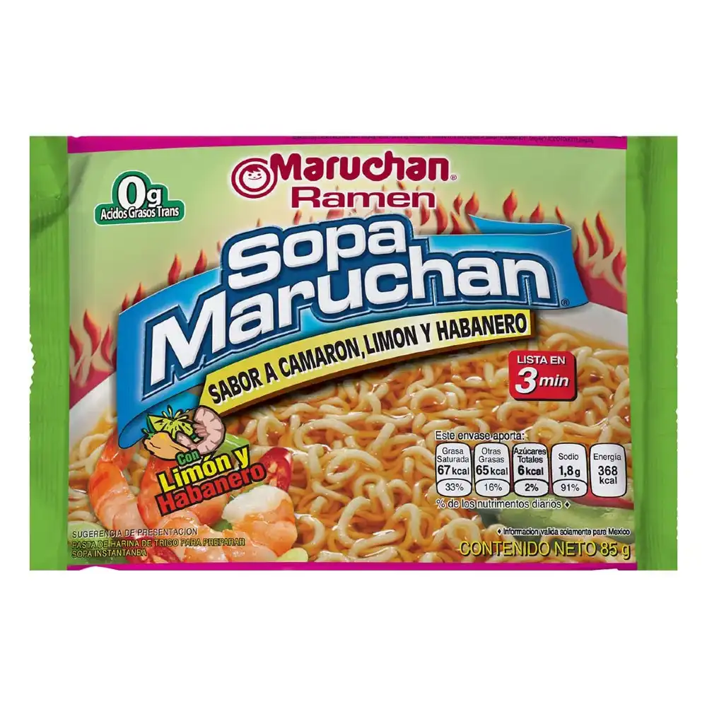 Ramen sabor camarón, limón y habanero 85g